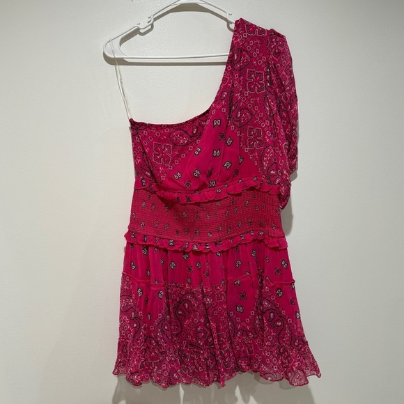 New Rococo Sand Romani One Shoulder Bandana Print Dress Sz XL Pink Cocktail - Picture 7 of 12